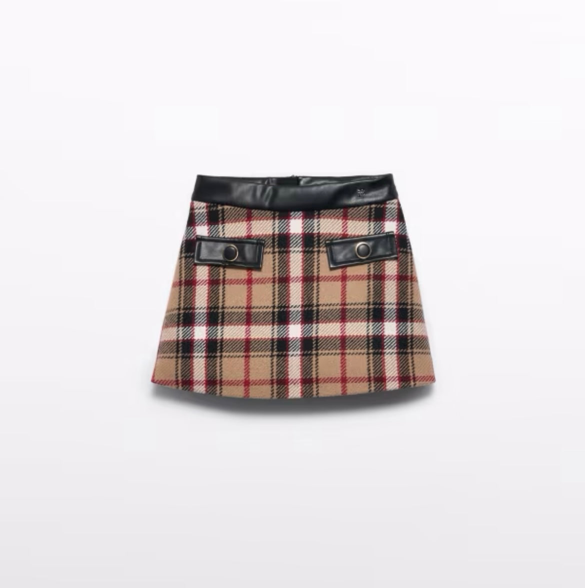 Check Leather Trim Skirt