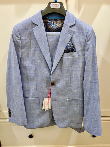 2pc Blue & Taupe Plaid Suit