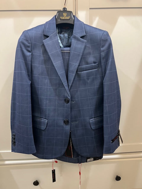 2pc MidBlue Stretch Check Suit