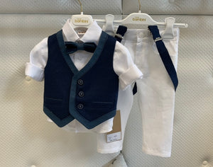 5pc Textured Navy Vest with Linen Pant Set