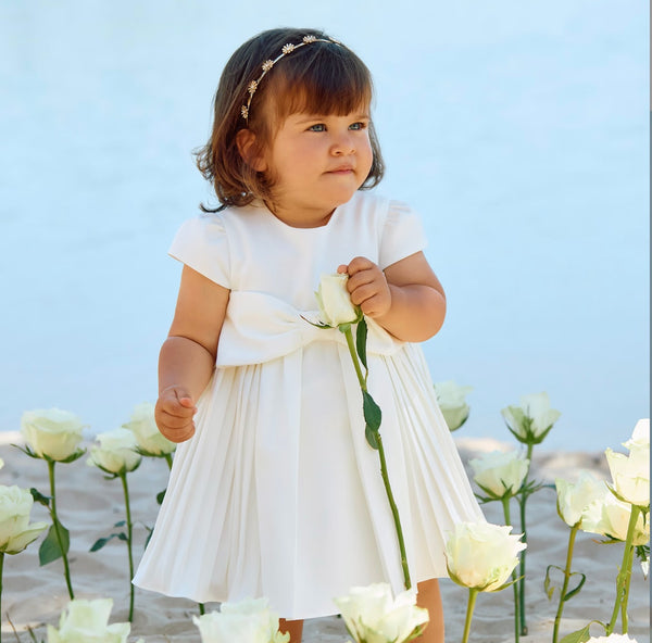 Pleated Bow Front Formal Dress