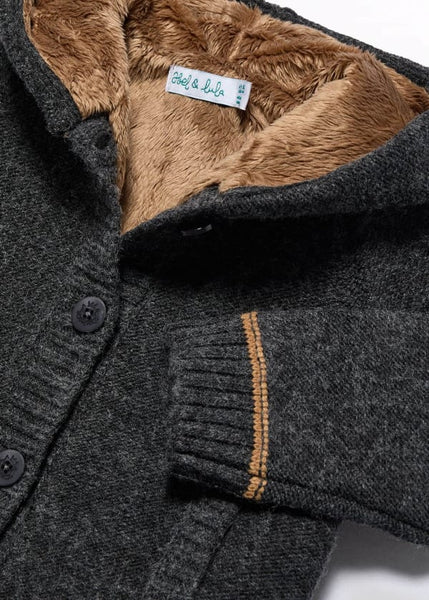 Contrast Detail Fur Lined Hooded Cardigan