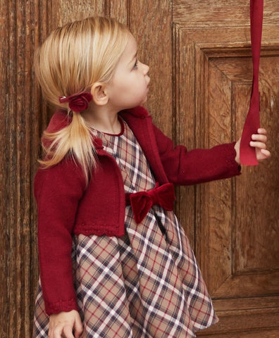 2pc Plaid Dress & Fur Cardigan Set