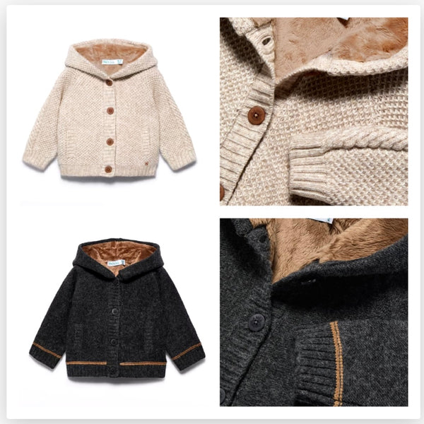 Contrast Detail Fur Lined Hooded Cardigan