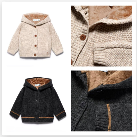 Contrast Detail Fur Lined Hooded Cardigan