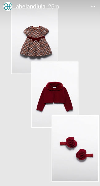 2pc Plaid Dress & Fur Cardigan Set