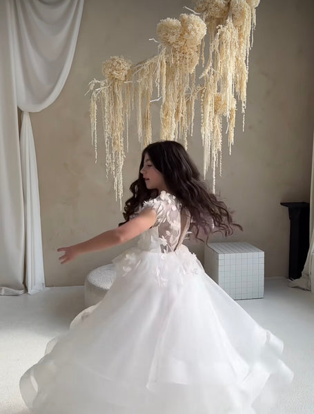 3D Leaf & Layered Horse Hair Communion Dress