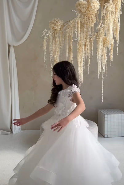 3D Leaf & Layered Horse Hair Communion Dress