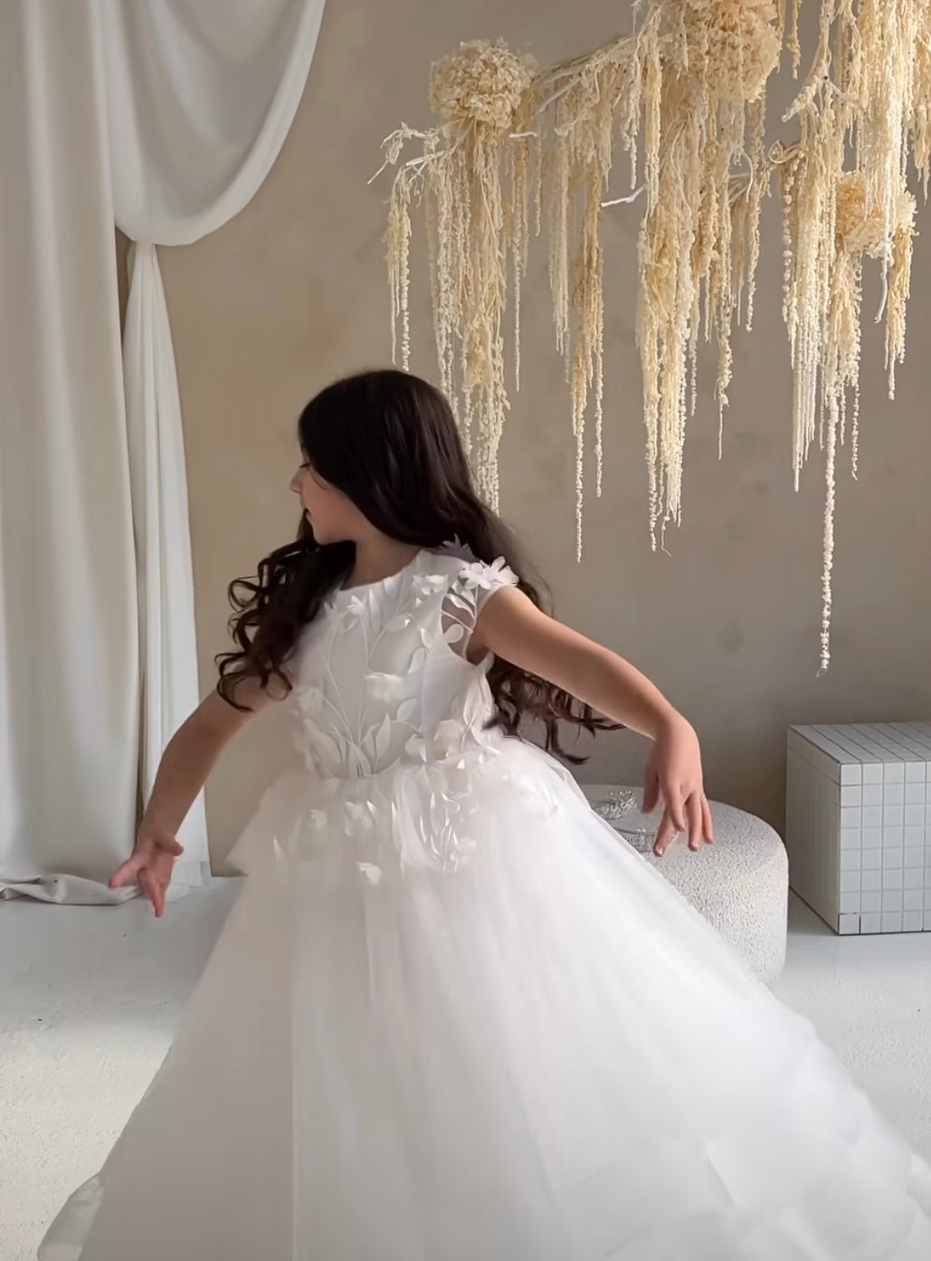 3D Leaf & Layered Horse Hair Communion Dress