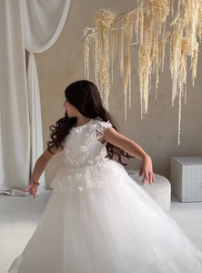 3D Leaf & Layered Horse Hair Communion Dress