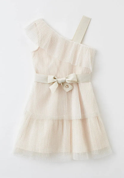 Shimmer Pleated One Shoulder Tulle Dress