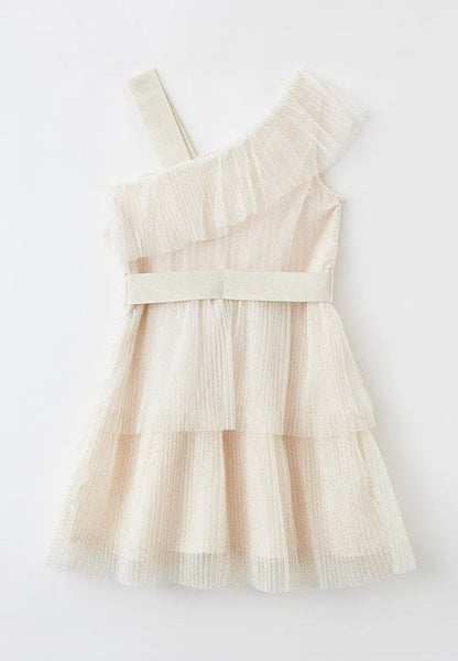 Shimmer Pleated One Shoulder Tulle Dress