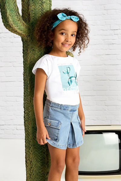 2pc Printed Top & Denim Skort Set