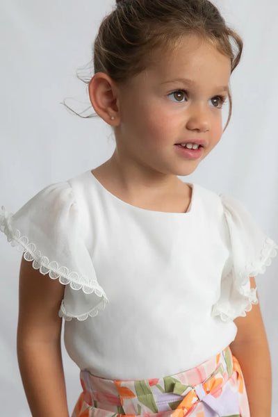 Gauze Blouse w/Lace Trim