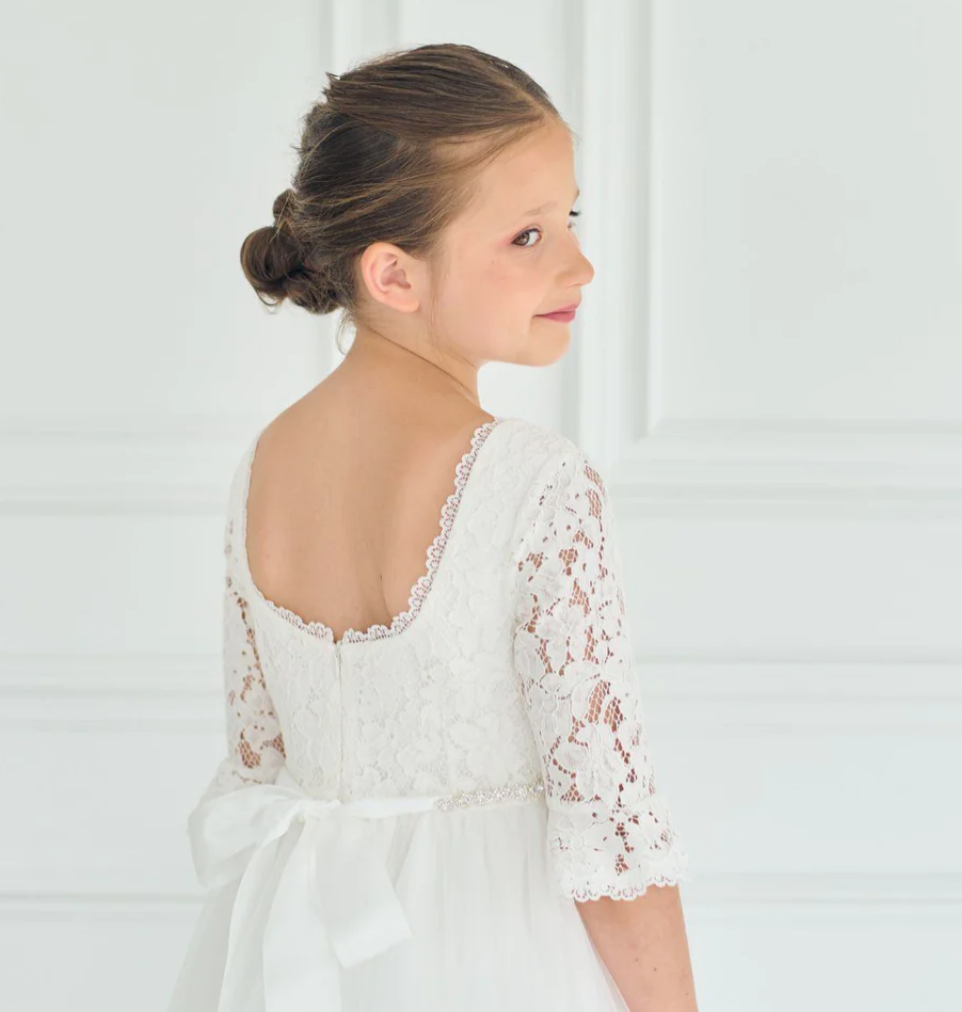 Ruby-3/4Bell Sleeve & Tulle Skirt Communion Dress
