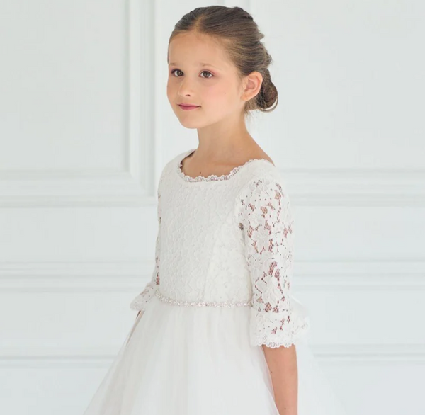 [GS74] Ruby-3/4Bell Sleeve & Tulle Skirt Communion Dress