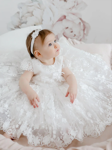 Rosie- Scallop AllOver FloralLace BaptismDress