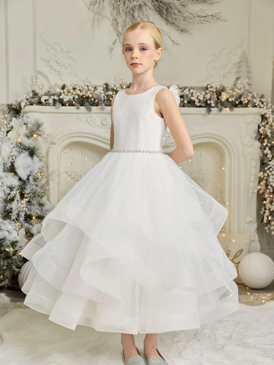 Cindy 3-D V Flower Back Communion Dress