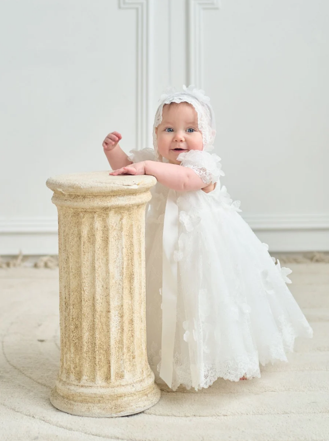 Aida All Over 3-D Floral Baptismal Dress