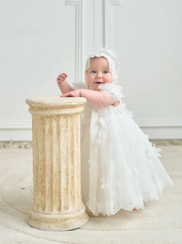 Aida All Over 3-D Floral Baptismal Dress