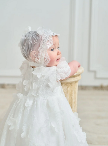 Aida All Over 3-D Floral Baptismal Dress