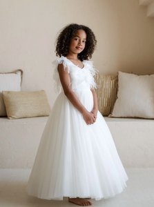 Zoey Feather & Flower Cap w/ Tulle Skirt Comm