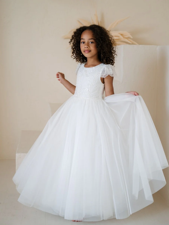 Heidi Overside Flower Sequin Lace Communion Dr