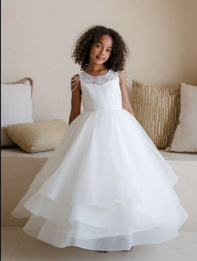 Vienna Pearl Shoulder Detail Communion Dress