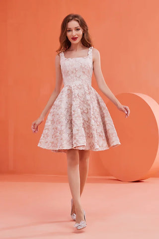 Square Neck, Embossed Brocade Full Skirt Party Dress