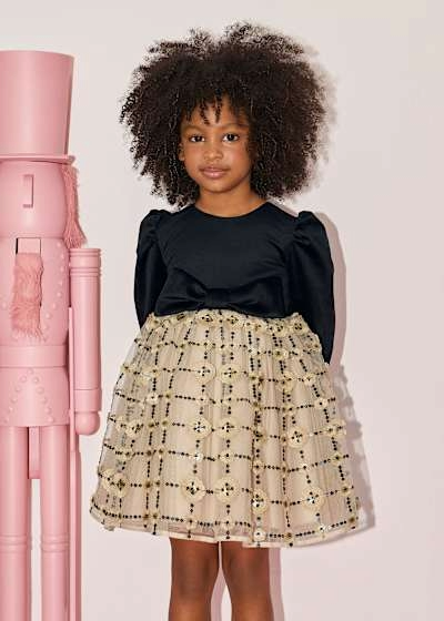 Embroidered Sequin Velvet Bow Party Dres