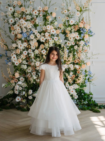 Lara Double Cap Lace & HorseHair Layered Communion Dress
