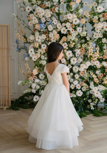 Lara Double Cap Lace & HorseHair Layered Communion Dress