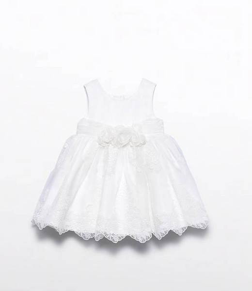 Sleeeless Organdy Embroidered Lace Baptism Dress