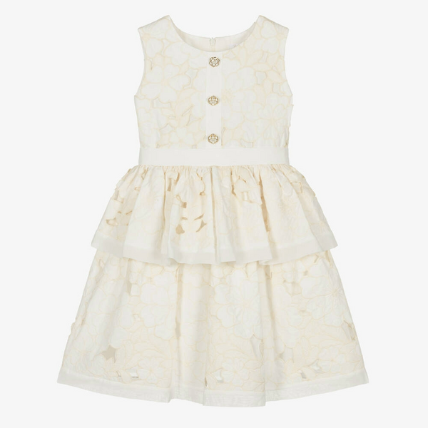 Champagne Floral Lace Party Dress