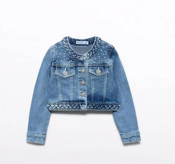 Braided & Pearl Button Denim Jacket