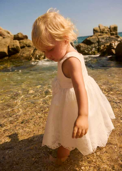 Sleeeless Organdy Embroidered Lace Baptism Dress