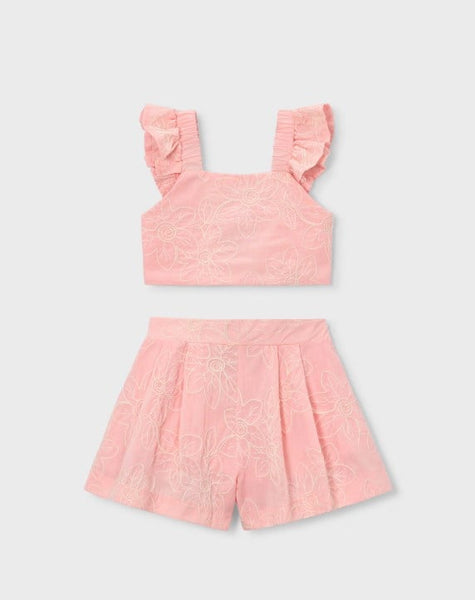 2pc Flower Embroidered Short Set