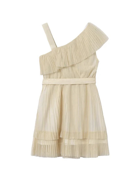 Pleated One Shoulder Shimmer Dress