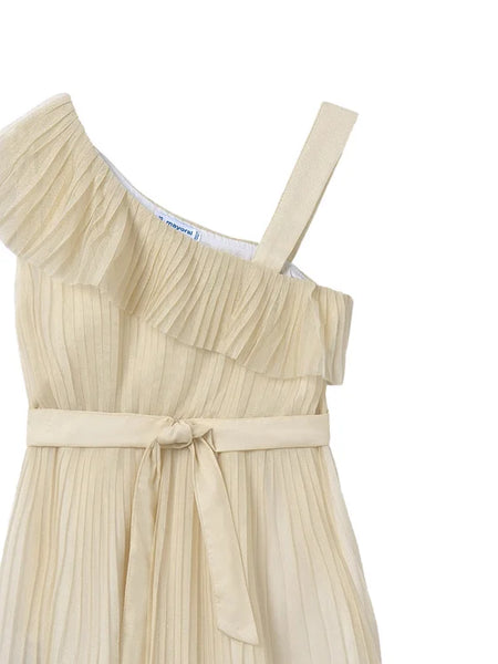 Pleated One Shoulder Shimmer Dress