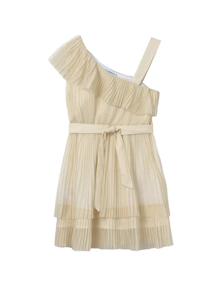 Pleated One Shoulder Shimmer Dress