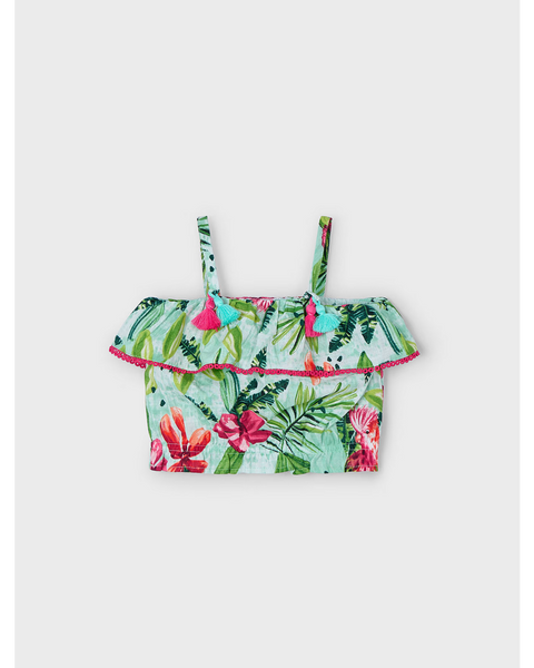 2pc Printed Top & Denim Skort Set