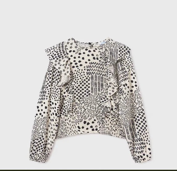 Printed Ruffle Blouse