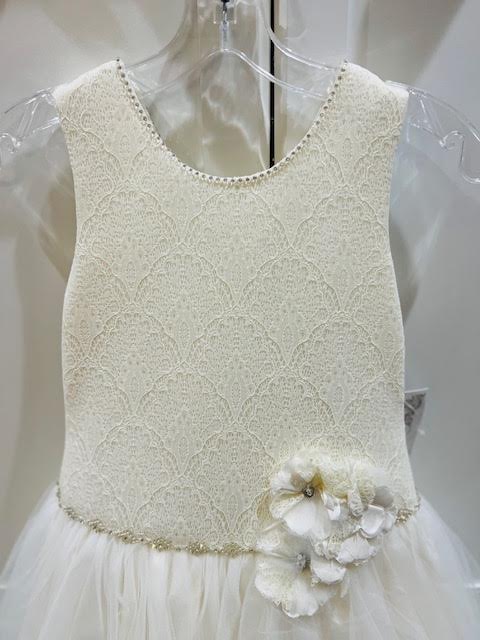Scuba Lace Tank w. 3Flower Tulle & Silk Skirt Communion Dress