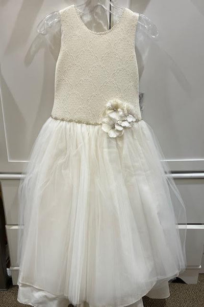 Scuba Lace Tank w. 3Flower Tulle & Silk Skirt Communion Dress
