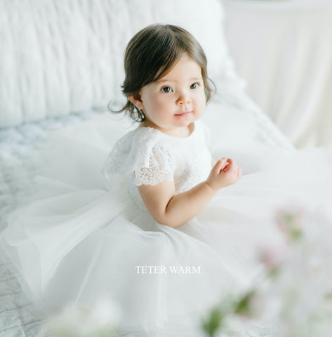 Poppy-Dainty Shawl Back Baptism Dress