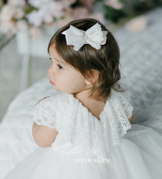 Poppy-Dainty Shawl Back Baptism Dress