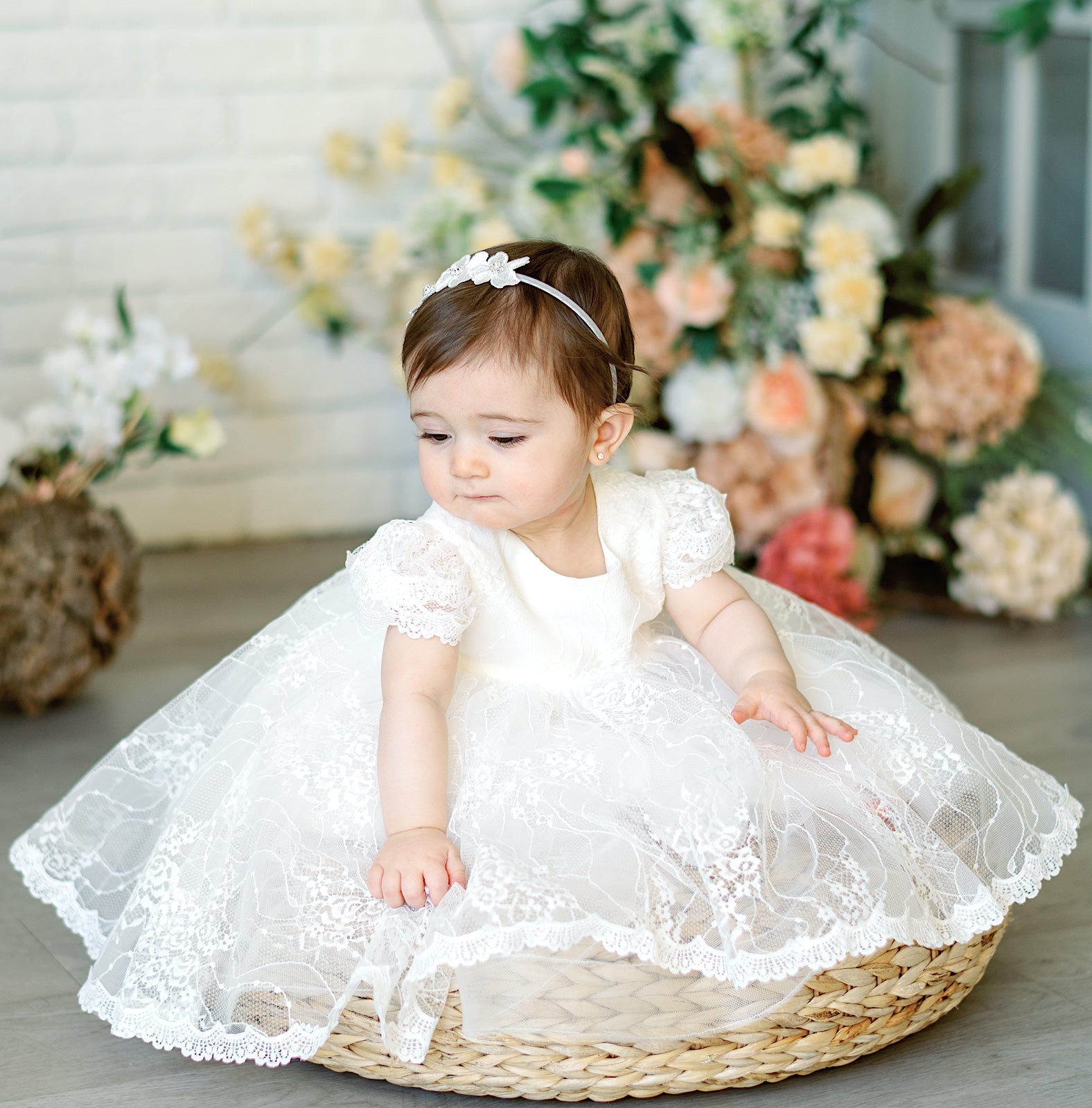 Scalloped All Over Lace Flower Baptism Dress
