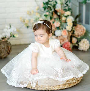 Orchid-Scalloped All Over Lace Flower Baptism Dress
