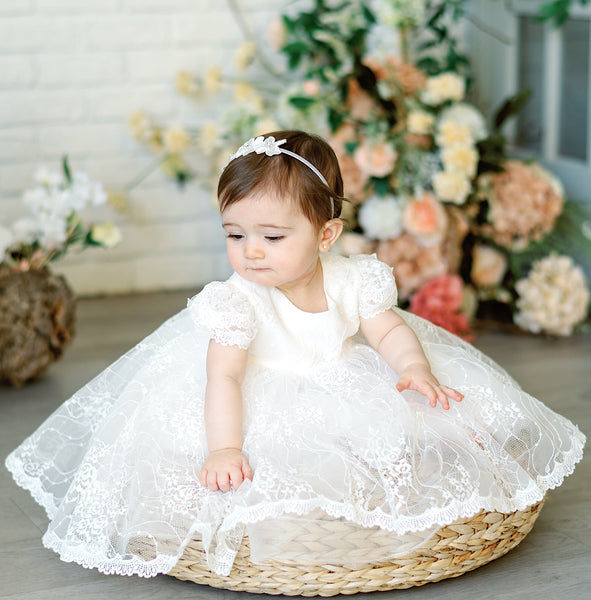 Orchid-Scalloped All Over Lace Flower Baptism Dress