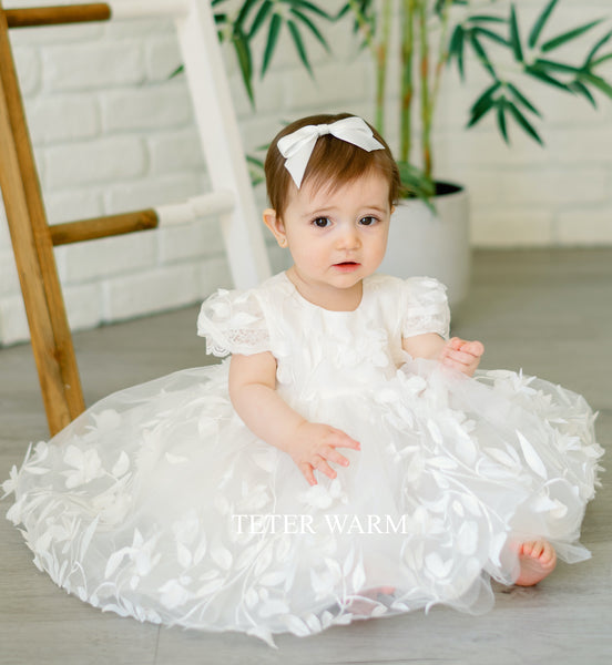 Josie- 3D Leaf Detail Baptism Dress